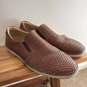 Johnston & Murphy Men's 12 McGuffey Woven Slip on Sneaker Tan Full Grain Sheep